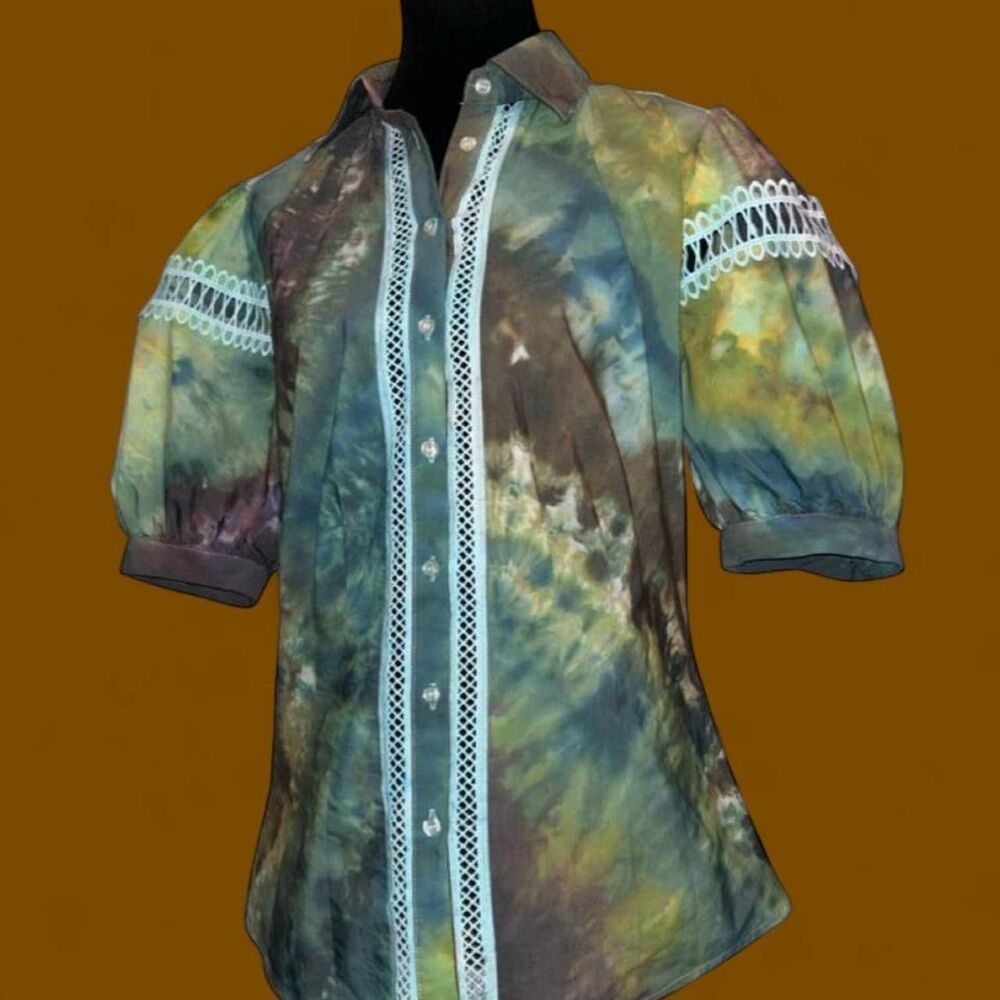 Hand Ice-Dyed Fairy Puff Sleeve Blouse 🌿✨